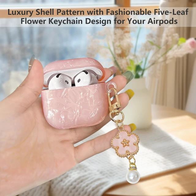 Alt view image 2 of 7 - for Airpods 4 Case Glitter Shell,Cute Luxury Shell Pattern Soft TPU Airpods 4th Generation Case Cover with Girly Five-leaf Shell Flower Pearl Keychain&Cleaning Pen Women Girls-Pink