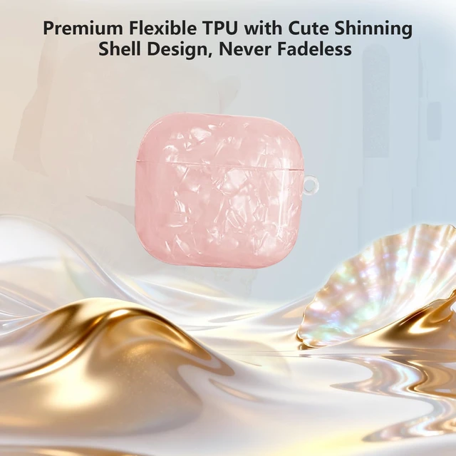 Alt view image 3 of 7 - for Airpods 4 Case Glitter Shell,Cute Luxury Shell Pattern Soft TPU Airpods 4th Generation Case Cover with Girly Five-leaf Shell Flower Pearl Keychain&Cleaning Pen Women Girls-Pink