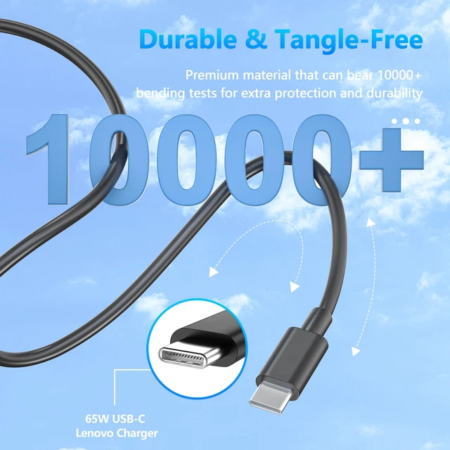 Alt view image 4 of 6 - 65W USB C Laptop Charger for Lenovo Thinkpad T14 T14s T15 T480 T480s Chromebook 100e 300e 500e C330 S330, Gen 1 2 3 4, Yoga 910 920 S730 C930 C940,Laptop Charger