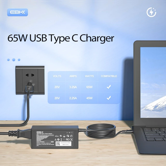 Alt view image 6 of 6 - 65W USB C Laptop Charger for Lenovo Thinkpad T14 T14s T15 T480 T480s Chromebook 100e 300e 500e C330 S330, Gen 1 2 3 4, Yoga 910 920 S730 C930 C940,Laptop Charger