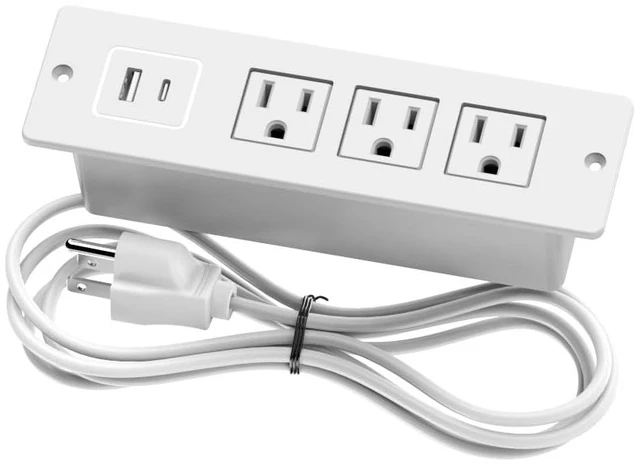Main image of Recessed Power Strip Flush Mount Hidden Charging Station with USB Plug Multiple Surge Protector Outlet Extender with Extension Cord for Home Office Furniture Nightstand Bed Conference Table (White)