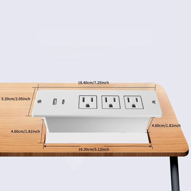 Alt view image 2 of 7 - Recessed Power Strip Flush Mount Hidden Charging Station with USB Plug Multiple Surge Protector Outlet Extender with Extension Cord for Home Office Furniture Nightstand Bed Conference Table (White)