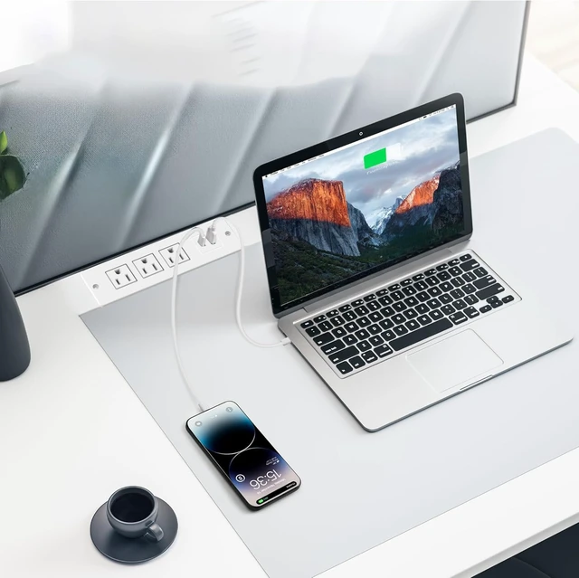 Alt view image 4 of 7 - Recessed Power Strip Flush Mount Hidden Charging Station with USB Plug Multiple Surge Protector Outlet Extender with Extension Cord for Home Office Furniture Nightstand Bed Conference Table (White)