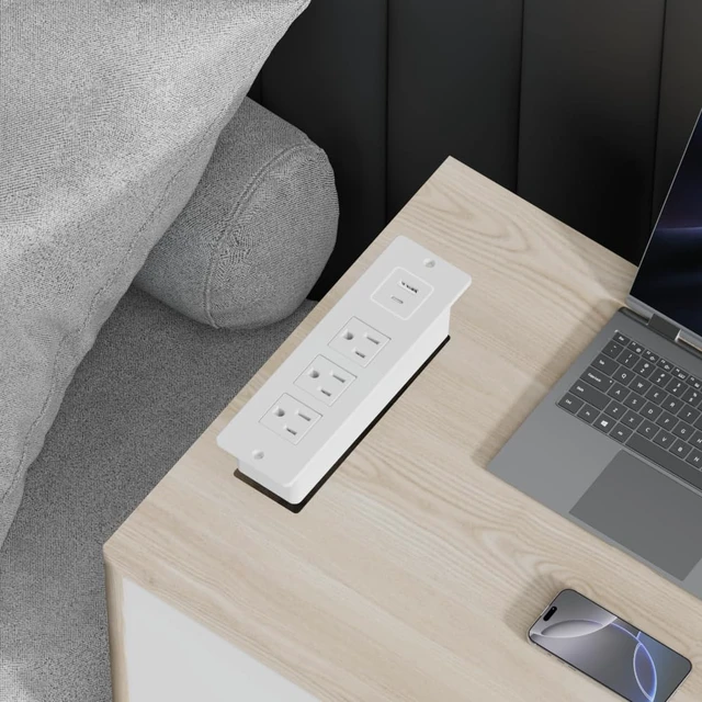 Alt view image 6 of 7 - Recessed Power Strip Flush Mount Hidden Charging Station with USB Plug Multiple Surge Protector Outlet Extender with Extension Cord for Home Office Furniture Nightstand Bed Conference Table (White)
