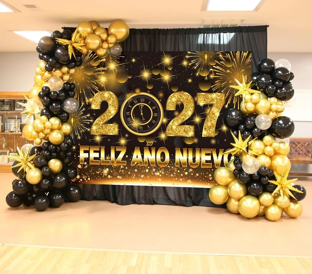 Alt view image 5 of 7 - 2027 Feliz Año Nuevo Backdrop 10x8FT Spanish Happy New Year Banner Background Black Gold New Years Decorations Supplies Photo Props