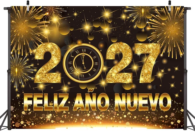 Alt view image 2 of 7 - 2027 Feliz Año Nuevo Backdrop 10x8FT Spanish Happy New Year Banner Background Black Gold New Years Decorations Supplies Photo Props