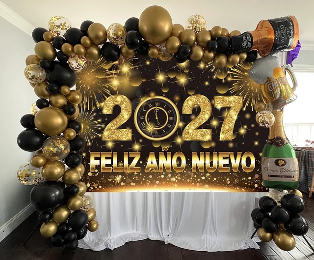 Alt view image 3 of 7 - 2027 Feliz Año Nuevo Backdrop 10x8FT Spanish Happy New Year Banner Background Black Gold New Years Decorations Supplies Photo Props