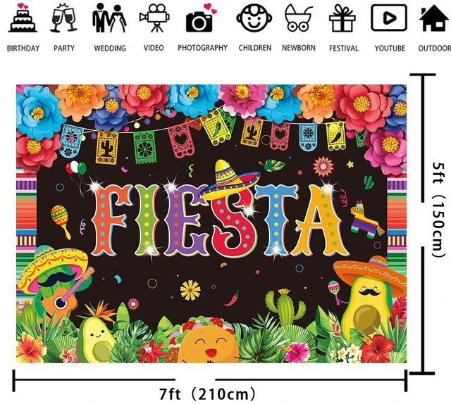 Alt view image 6 of 7 - Mexican Fiesta Backdrop Banner 7x5FT, Mexican Party Decorations Background Mexican Theme Paper Flowers Backdrops for Photography Fiesta Birthday Party Decor Photo Props