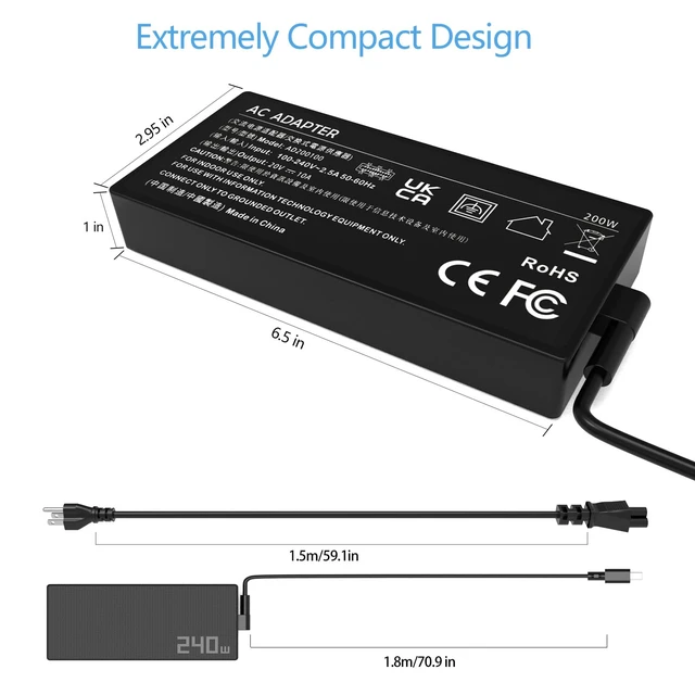 Alt view image 4 of 7 - 200W Laptop Charger Fit for ASUS ROG Zephyrus G16 G14 TUF ProArt Laptop Compatible with ASUS ROG Zephyrus G16 GA605/GU605, G14 GA403, TUF Gaming A14 FA401, Flow Z13 GZ302, ProArt PX13/P16