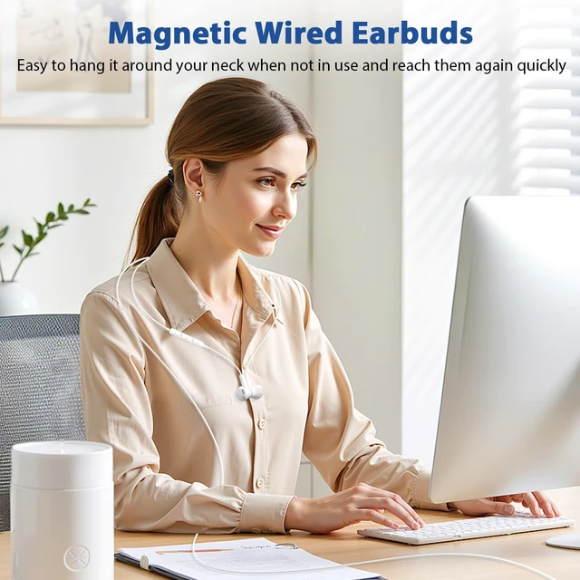 Alt view image 6 of 7 - USB C Headphones Magnetic Wired Earbuds iPhone 18 Pro 17 16 15 White Right Angle Type C in-Ear Earphones with Mic Volume Control Stereo Bass for iPad 10/Samsung Galaxy S26 S25 S24 S23 Pixel 11 9