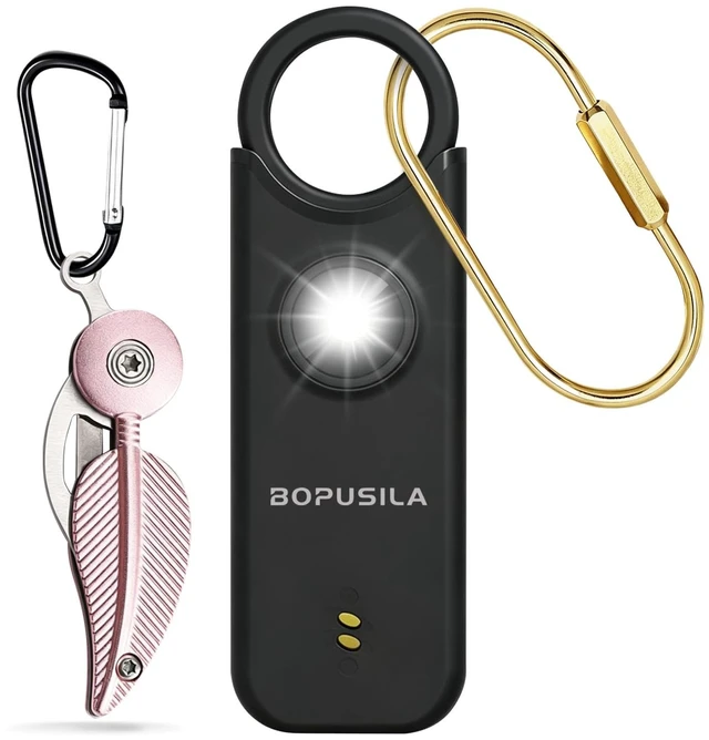 Main image of Personal Safety Alarm for Women with Portable Folding Knife Set Womens safety alarm with pink pocket knife. Practical cutter & stylish selfdefense accessory, compact for purse & pocket