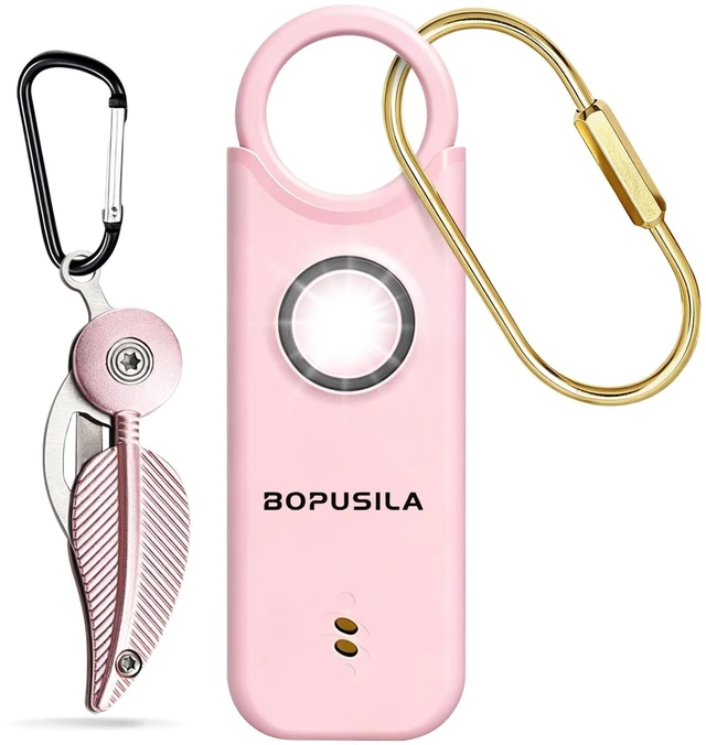 Main image of Personal Safety Alarm for Women with Portable Folding Knife Set Womens safety alarm with pink pocket knife. Practical cutter & stylish selfdefense accessory, compact for purse & pocket