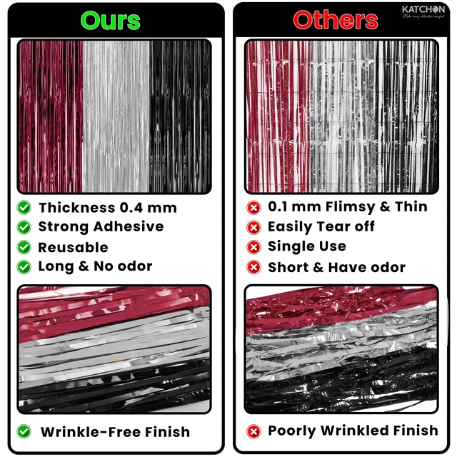 Alt view image 4 of 7 - Burgundy Black & Silver Foil Fringe Curtains, Pack of 6 Tinsel Streamer Backdrop for Bridal Shower, Bachelorette, Christmas & Halloween Decorations