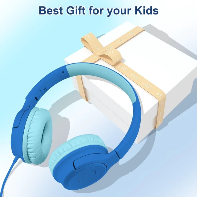 Alt view image 7 of 7 - Kids Wired Headphones with Microphone, 85/94dB Safe Volume Limiter,Foldable,3.5mm Jack Over-Ear Cord Headset for Online Study/Travel, Compatible with Tablet,iPad,PC&More,Navy&Teal
