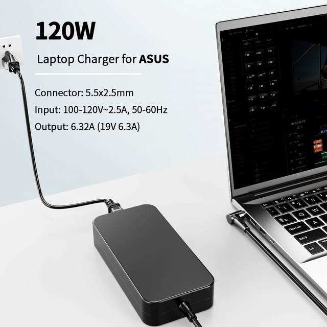 Alt view image 4 of 6 - 120W Laptop Charger Fit for ASUS GL550JK GL553VW A15-120P1A 120W 19V 6.32A Charger Fit for Asus GL502 N750 N53S N55 GamingLaptop PA-1121-28 GL502VT GL502V GL502VT-DS71