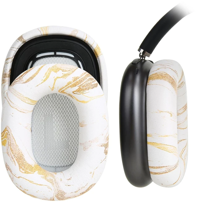Main image of Ear Cushion Pads for AirPods Max Earpads Replacement with Protein Leather, Memory Foam and Magnet, Gorgeous and Luxury Style with White Gilding Pattern