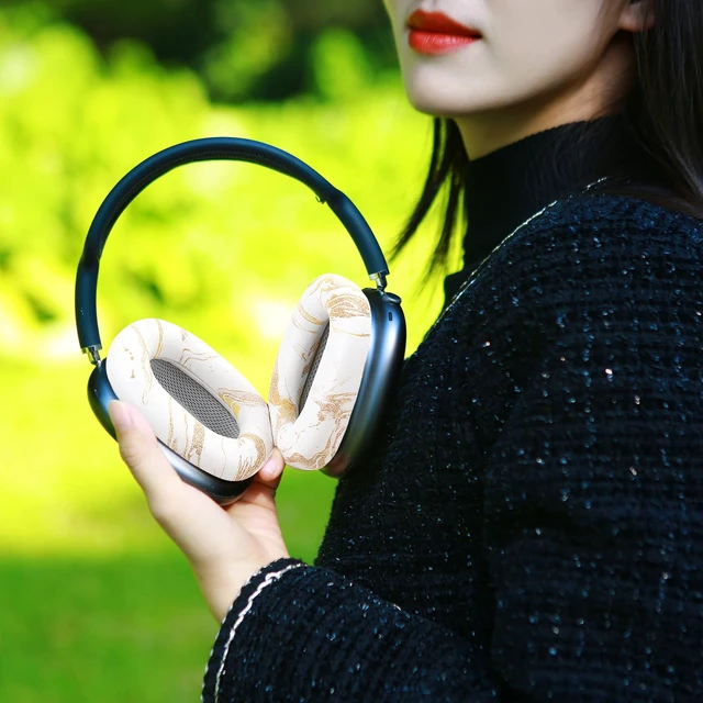 Alt view image 2 of 7 - Ear Cushion Pads for AirPods Max Earpads Replacement with Protein Leather, Memory Foam and Magnet, Gorgeous and Luxury Style with White Gilding Pattern