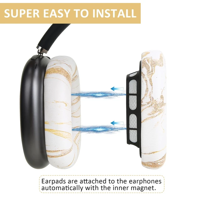 Alt view image 5 of 7 - Ear Cushion Pads for AirPods Max Earpads Replacement with Protein Leather, Memory Foam and Magnet, Gorgeous and Luxury Style with White Gilding Pattern