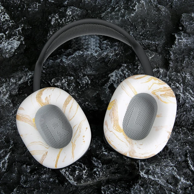 Alt view image 6 of 7 - Ear Cushion Pads for AirPods Max Earpads Replacement with Protein Leather, Memory Foam and Magnet, Gorgeous and Luxury Style with White Gilding Pattern