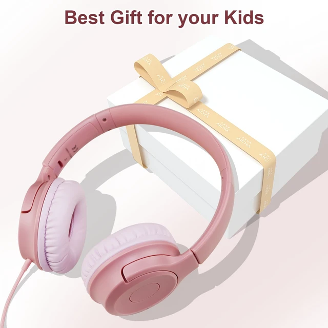 Alt view image 5 of 7 - Kids Wired Headphones with Microphone, 85/94dB Safe Volume Limiter,Foldable,3.5mm Jack Over-Ear Cord Headset for Online Study/Travel, Compatible with Tablet,iPad,PC&More,Pink