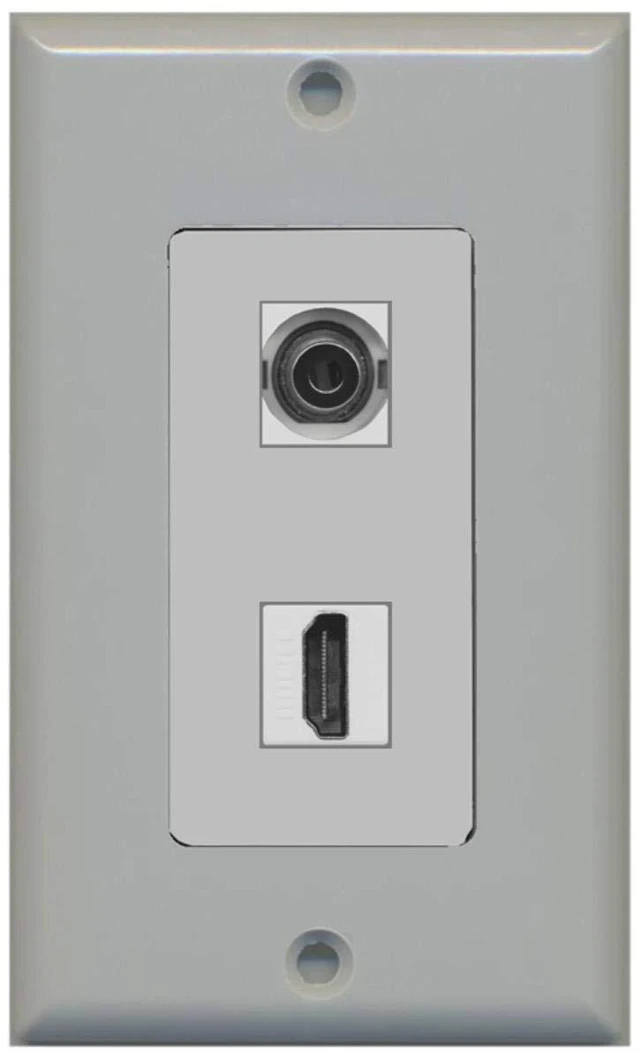Main image of 3.5mm Audio Headphone Jack and 1 HDMI Port Wall Plate Decorative - Gray - Bracket Included