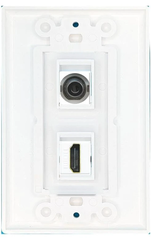 Alt view image 2 of 3 - 3.5mm Audio Headphone Jack and 1 HDMI Port Wall Plate Decorative - White - Bracket Included