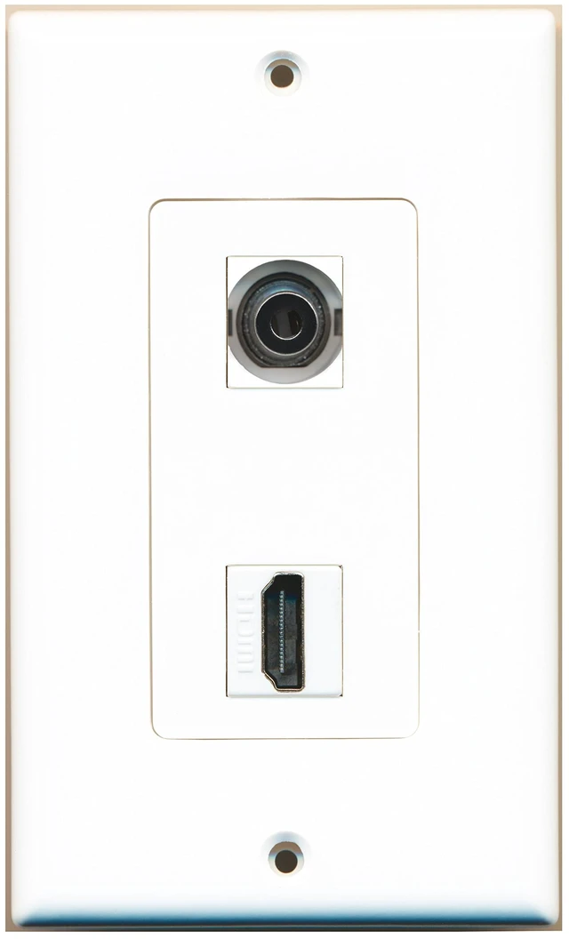 Main image of 3.5mm Audio Headphone Jack and 1 HDMI Port Wall Plate Decorative - White - Bracket Included