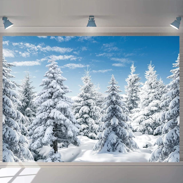 Main image of Winter Forest Backdrop 8x6ft Winter Snowy Mountain Wonderland Backdrop Winter Forest Landscape Photography Background, Christmas New Year Event Party Decorations Banner