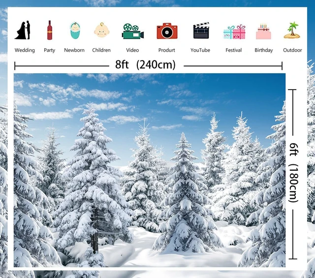 Alt view image 5 of 6 - Winter Forest Backdrop 8x6ft Winter Snowy Mountain Wonderland Backdrop Winter Forest Landscape Photography Background, Christmas New Year Event Party Decorations Banner