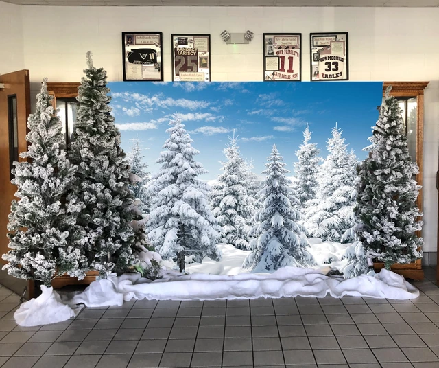 Alt view image 4 of 6 - Winter Forest Backdrop 8x6ft Winter Snowy Mountain Wonderland Backdrop Winter Forest Landscape Photography Background, Christmas New Year Event Party Decorations Banner