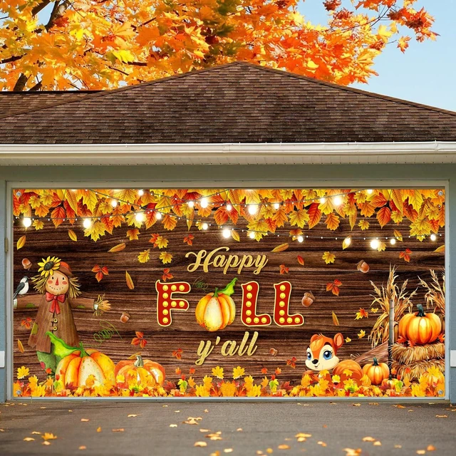 Main image of Fall Pumpkin Garage Door Cover Decoration, Autumn Farm Maple Leaves Door Banner, Harvest Garage Backdrop for Thanksgiving Outdoor Indoor Party Wall Decor, Extra Large 16 X 7 Ft