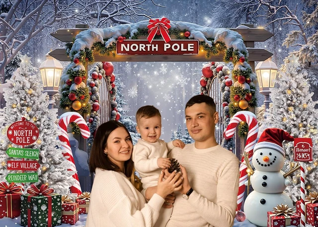 Alt view image 5 of 7 - North Pole Christmas Backdrop Winter Snowy Night Forest Landscape Backdrop 10x8ft Christmas Cane Candy Photography Background, Xmas New Year Eve Party Decoration Banner, Photos Props