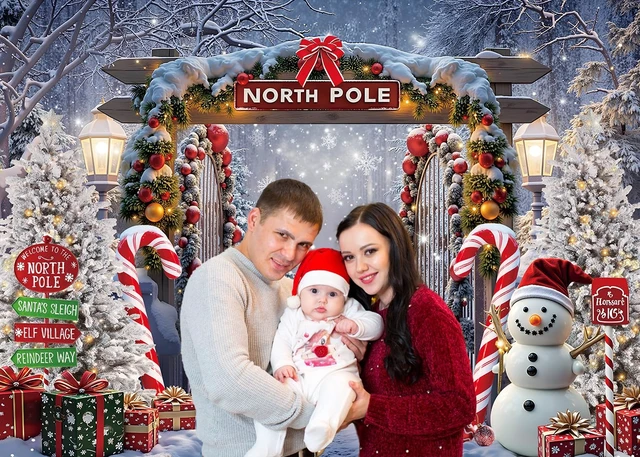 Alt view image 6 of 7 - North Pole Christmas Backdrop Winter Snowy Night Forest Landscape Backdrop 10x8ft Christmas Cane Candy Photography Background, Xmas New Year Eve Party Decoration Banner, Photos Props