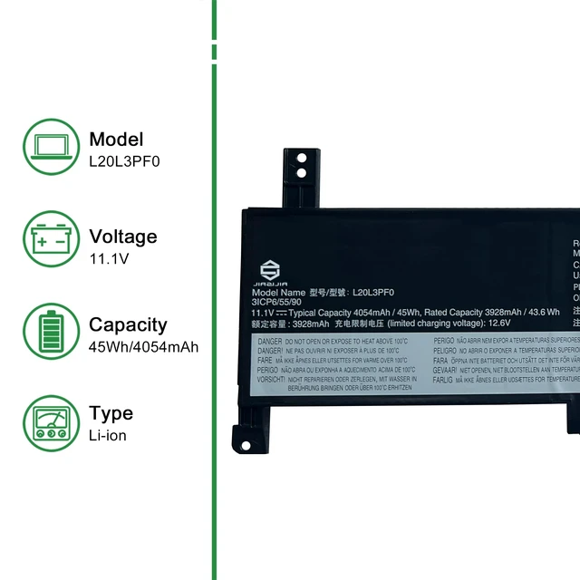 Alt view image 2 of 6 - L20L3PF0 Laptop Battery Replacement for Lenovo IdeaPad 3-14ADA6 3-14ALC6 3-14ITL6 3-15ALC6 3-15ITL6 3-17ALC6 3-17ITL6 K14 S14 G2 ITL Series SB11B36276 5B11B36283 L20M3PF0 L20C3PF0 11.1V 45Wh