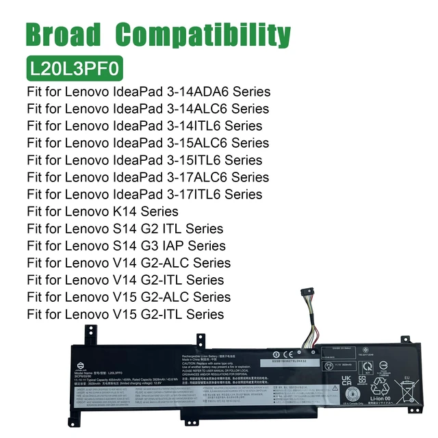 Alt view image 5 of 6 - L20L3PF0 Laptop Battery Replacement for Lenovo IdeaPad 3-14ADA6 3-14ALC6 3-14ITL6 3-15ALC6 3-15ITL6 3-17ALC6 3-17ITL6 K14 S14 G2 ITL Series SB11B36276 5B11B36283 L20M3PF0 L20C3PF0 11.1V 45Wh