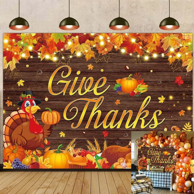Main image of Happy Thanksgiving Backdrop Give Thanks Fall Harvest Photography Background 8X6FT Give Thanks Banner, Maple Leaves Turkey Pumpkin Backdrop, Thanksgiving Friendsgiving Party Decorations, Photo Props