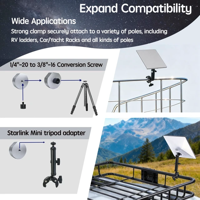 Alt view image 6 of 7 - Starlink Mini Mount 2026 Upgraded Compatible with 2025 New Version and 2024 Pipe Adapter All Metal Clamp Aluminum Alloy Pole Mount for RV Ladder Car Rack Camper Boat