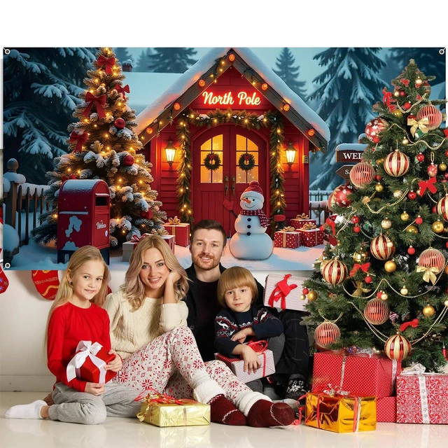 Alt view image 5 of 7 - Christmas Backdrop 20x10ft Winter North Pole Forest Xmas Tree Santa Snowman Photography Background Large Holiday Party Banner Decorations Photo Booth Props Polyester Fabric