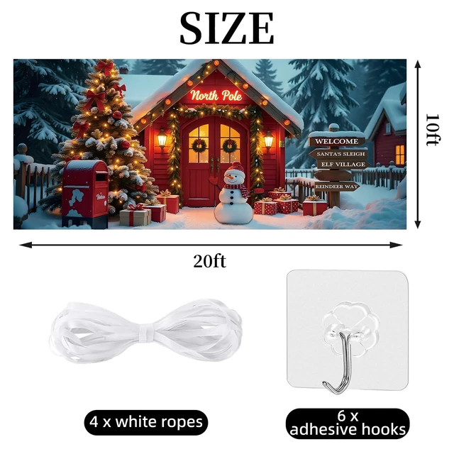 Alt view image 4 of 7 - Christmas Backdrop 20x10ft Winter North Pole Forest Xmas Tree Santa Snowman Photography Background Large Holiday Party Banner Decorations Photo Booth Props Polyester Fabric