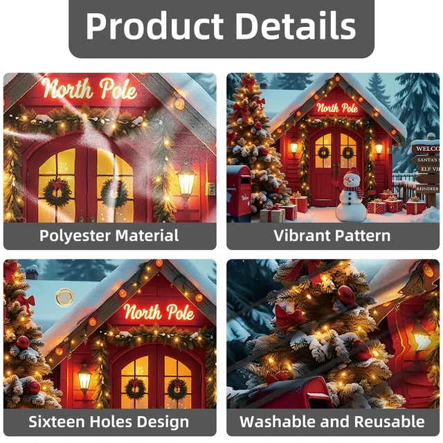 Alt view image 7 of 7 - Christmas Backdrop 20x10ft Winter North Pole Forest Xmas Tree Santa Snowman Photography Background Large Holiday Party Banner Decorations Photo Booth Props Polyester Fabric