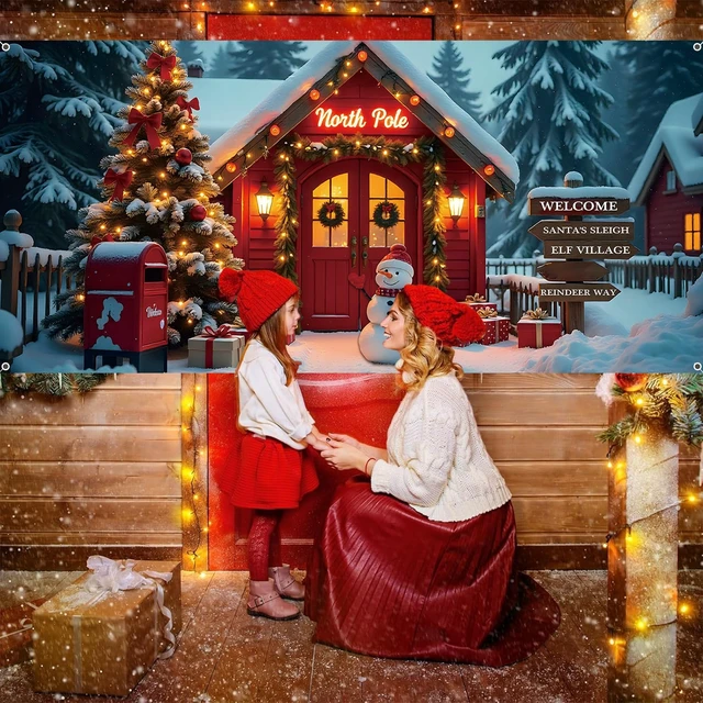 Alt view image 6 of 7 - Christmas Backdrop 20x10ft Winter North Pole Forest Xmas Tree Santa Snowman Photography Background Large Holiday Party Banner Decorations Photo Booth Props Polyester Fabric