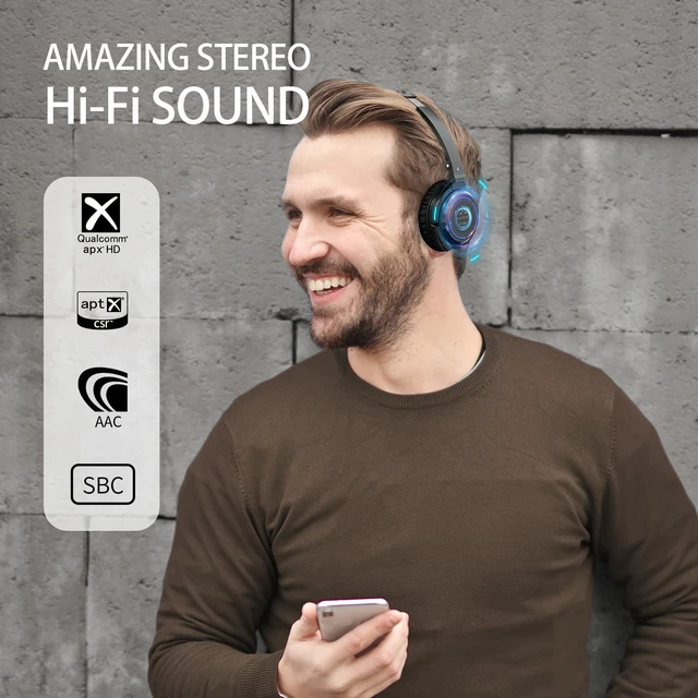 Alt view image 2 of 7 - P23BT Portable On Ear Bluetooth Headphones CVC Noise Canceling Microphone HiFi Sound Stable Wireless Signal Connection Long Playtime with Detachable Cable for Game Black