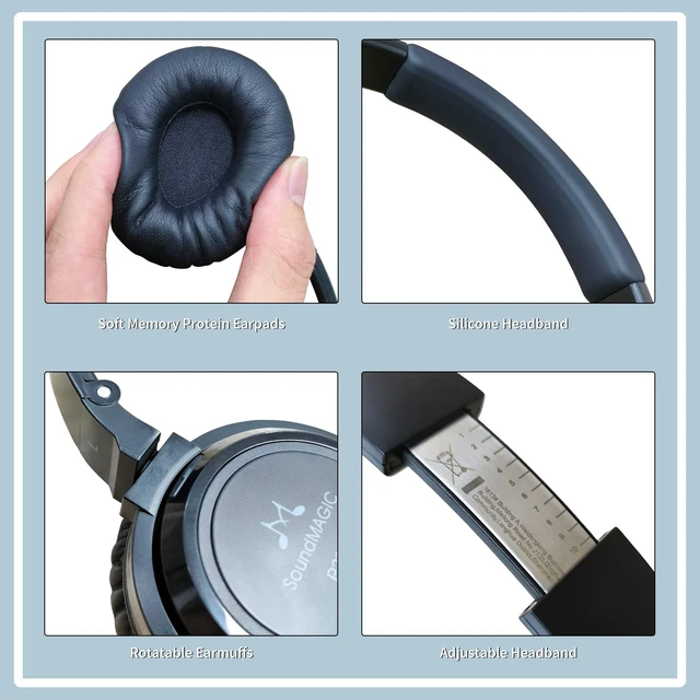 Alt view image 6 of 7 - P23BT Portable On Ear Bluetooth Headphones CVC Noise Canceling Microphone HiFi Sound Stable Wireless Signal Connection Long Playtime with Detachable Cable for Game Black