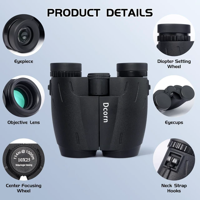 Alt view image 7 of 7 - 10x25 Binoculars for Adults, Compact Travel Binoculars for Bird Watching, Survival Gear for Outdoor Hunting Hiking, or Theater and Concerts
