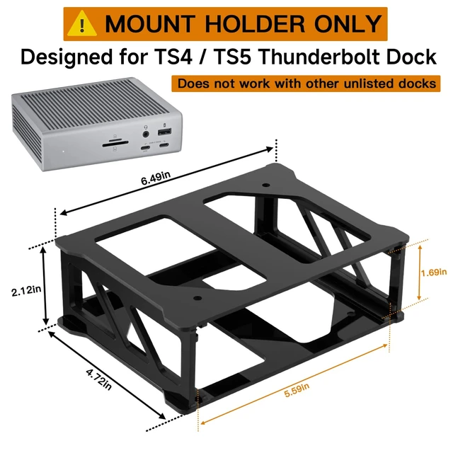 Alt view image 2 of 7 - Wall & Under Desk Acrylic Mount for CalDigit TS5 TS4 Dock Sturdy Acrylic Holder, Compatible with CalDigit Thunderbolt 5 Dock Thunderbolt 4 Docking Station, Space Saving, Bracket Only