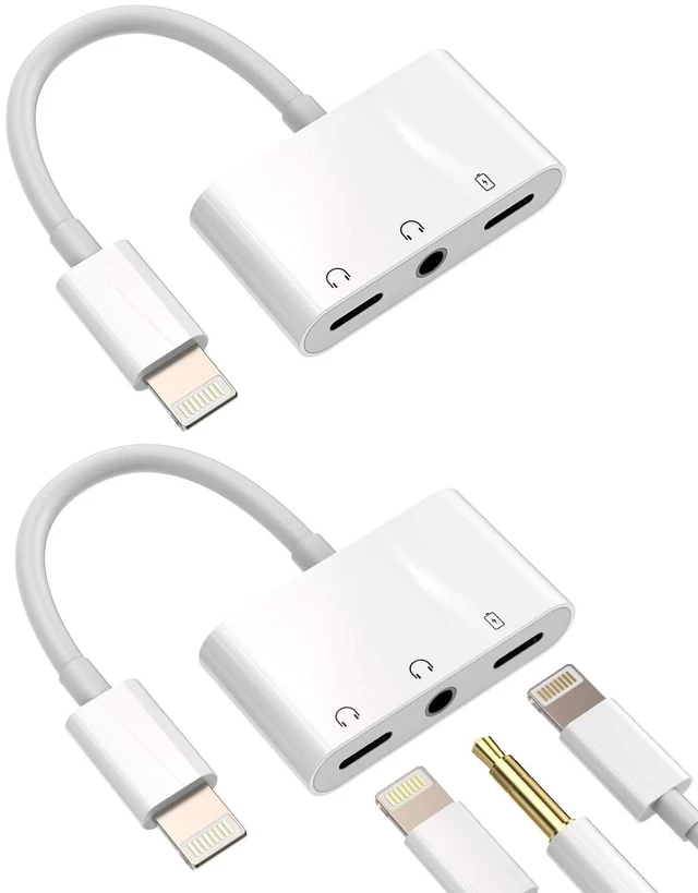 Main image of Iphone Aux Splitter 3in1(2Pack)Dual Lightning to 3.5mm Headphone Jack Adapter Cable Dongle Charger Cord Audio Adaptador Para for 13 12 14 Pro Max X 7 8 Plus Ipad Music Earbud Charging Converter
