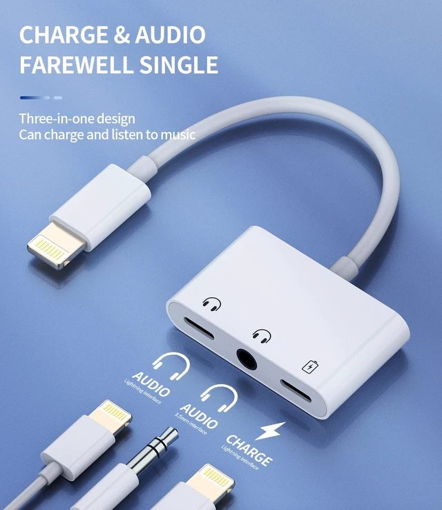 Alt view image 2 of 7 - Iphone Aux Splitter 3in1(2Pack)Dual Lightning to 3.5mm Headphone Jack Adapter Cable Dongle Charger Cord Audio Adaptador Para for 13 12 14 Pro Max X 7 8 Plus Ipad Music Earbud Charging Converter