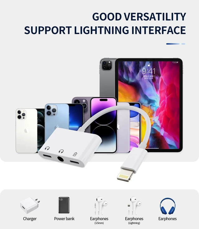 Alt view image 7 of 7 - Iphone Aux Splitter 3in1(2Pack)Dual Lightning to 3.5mm Headphone Jack Adapter Cable Dongle Charger Cord Audio Adaptador Para for 13 12 14 Pro Max X 7 8 Plus Ipad Music Earbud Charging Converter