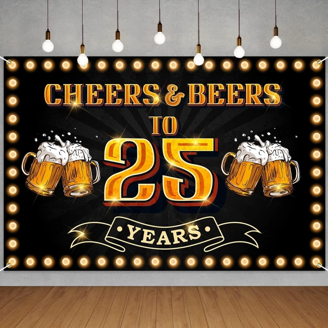 Main image of Cheers and Beers to 25 years Banner Backdrop Happy 25th Birthday Background for Men Women Photography Bday Anniversary Party Sign Decorations Supplies, Pink