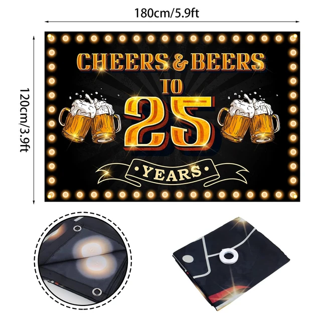 Alt view image 2 of 7 - Cheers and Beers to 25 years Banner Backdrop Happy 25th Birthday Background for Men Women Photography Bday Anniversary Party Sign Decorations Supplies, Pink
